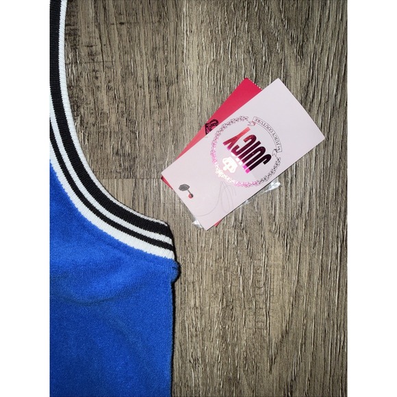 NWT Juicy By Juicy Couture One-Piece Blue Splash Crown Logo Shorts Romper Medium - Picture 3 of 4